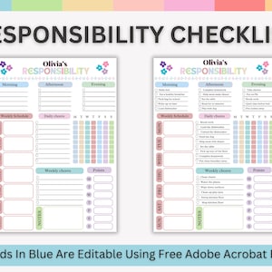 Editable Responsibility Chart for Kids, Responsibility Chore Chart for Teens, Kid Weekly Schedule  Chore List, Kids Daily Routine Checklist