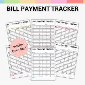Bill Payment Tracker Log, Bill Payment Organizer, Monthly Bill Payment Checklist, Expense and Bill,  Bill Payment Tracker, Digital download