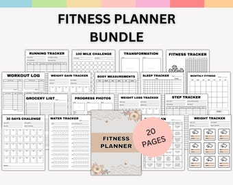 Printable Health and Fitness Planner Bundle, Sleep Tracker, Fitness Journal, Diet plan, Workout Trackers, Glow Up Meal Planner, Running Log.
