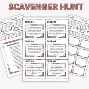 Jogo de caça ao tesouro para adultos, para imprimir, jogos de cartas com enigmas e pistas, ideias de coisas para fazer em casa, caça ao tesouro para crianças