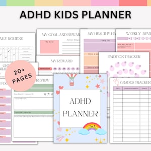 ADHD Planner For Kids, Adhd Tracker For Kids, Adhd Digital Planner Kids Routine Chart, Gift for Kids , Editable & Printable Instant Download