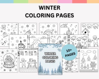 Cozy Winter Coloring Pages, Winter Coloring Book, Winter Coloring Sheets, Penguin Coloring Page, Kids Winter Coloring Page, Digital Download