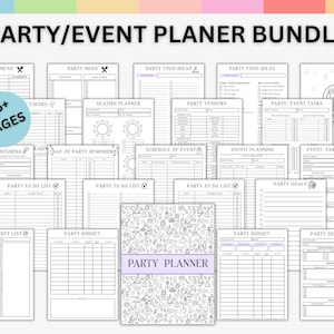Paquete completo para organizar fiestas y eventos: más de 65 páginas editables, lista imprimible para planificar fiestas y eventos, organizador digital y descarga instantánea.