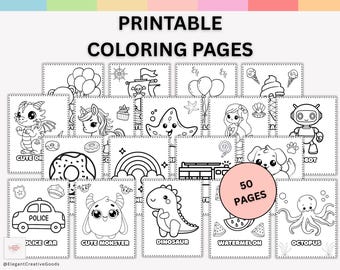 50 Kinder Malbuch | Einfache und lustige Seiten für Kleinkinder | Kindergarten Drucke | Easy-to-Color Designs als PDF/PNG