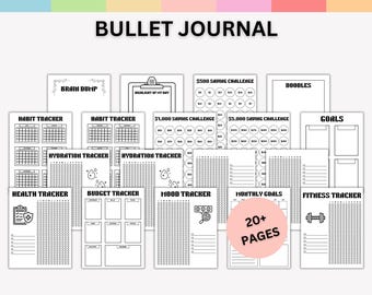 Bullet Journal imprimable, Pages Bujo Journal, Bullet Journal numérique non daté, trackers d'humeur quotidiens hebdomadaires, mensuels, tracker imprimable.