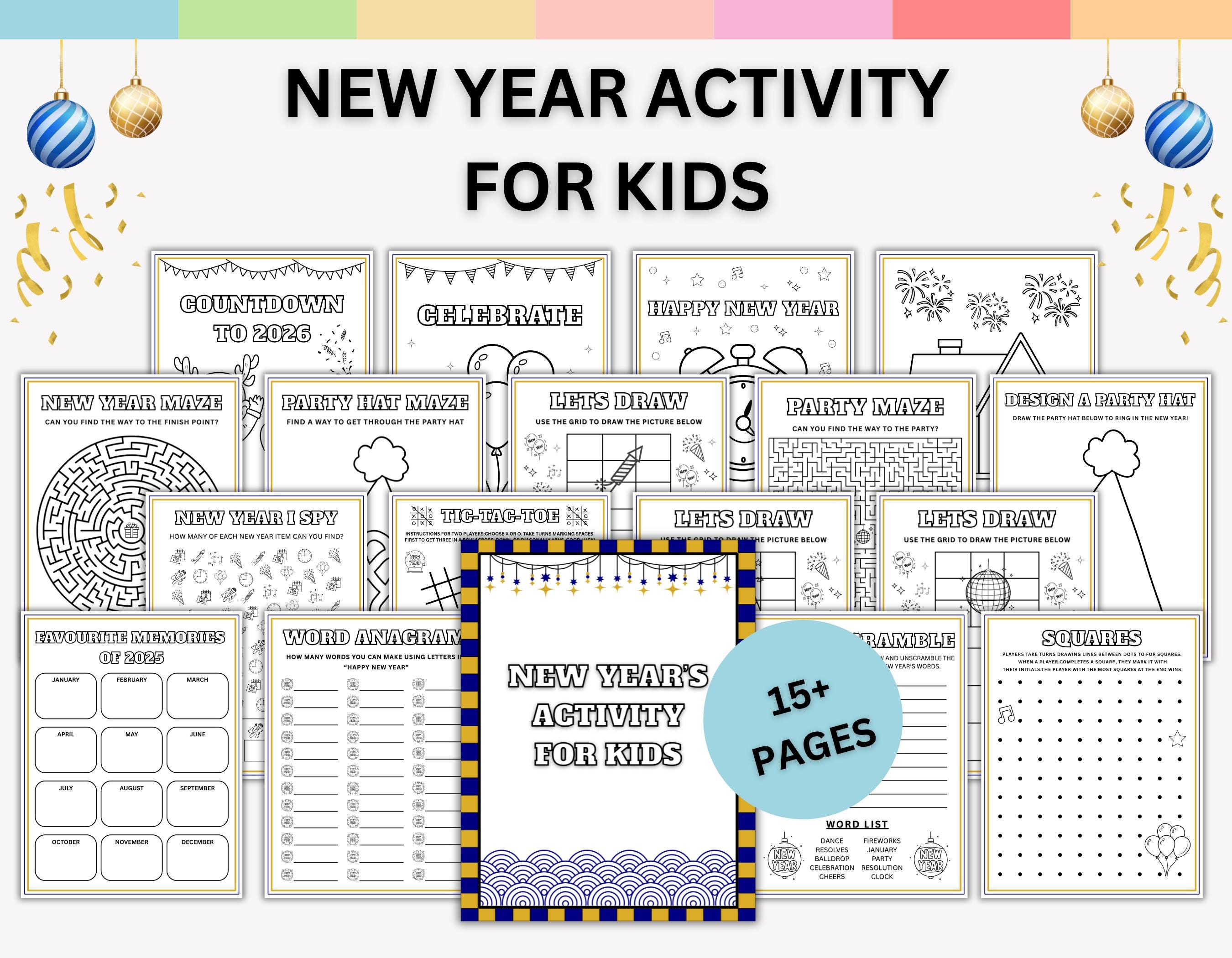 New Years Activities Kids, New Year Coloring Pages, Word Scramble,…