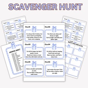 Adult Indoor and Outdoor Scavenger Hunt Game Printable, Scavenger Treasure Hunt for Older Kids, Riddle Clue Cards, Home riddle hunting game