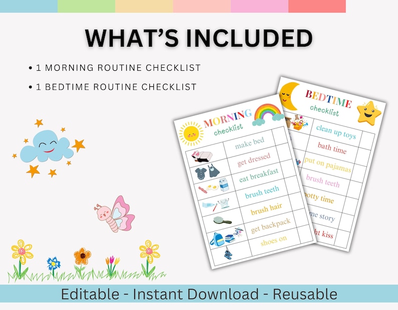 Morning Routine Checklist, Bedtime Routine Kids, Printable ...