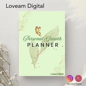 Personal Growth Planner Green, Gold, and Butterfly Design, Transformation Journey, Self Reflection, Instant Download PDF, Digital Product.