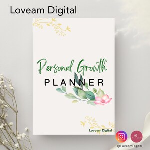 Personal Growth Planner Green, Floral Design, Transformation Journey, Self Reflection, Instant Download PDF, Digital Product.