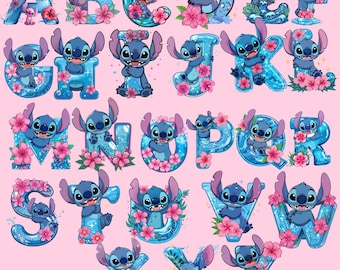 Stitch Alphabet PNG Set, Cartoon Font (Digital Download)