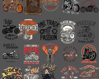 Paquete PNG de motocicletas vintage, imágenes prediseñadas de motociclistas (descarga digital)