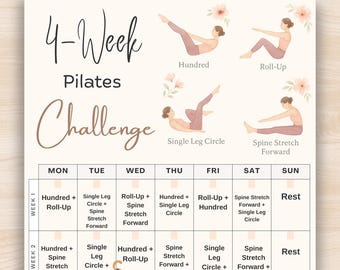 4-week Pilates Challenge Printable, Core Pilates Tracker for