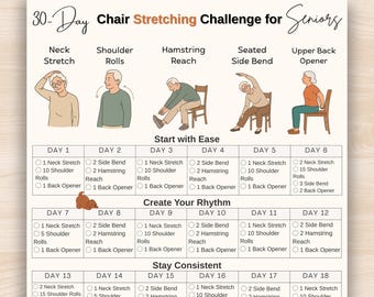 Chair Stretching Challenge for Seniors, 30 Day Low Impact Seated Exercises, Elderly Workout Printable, Elderly Low Impact Chair Workout PDF