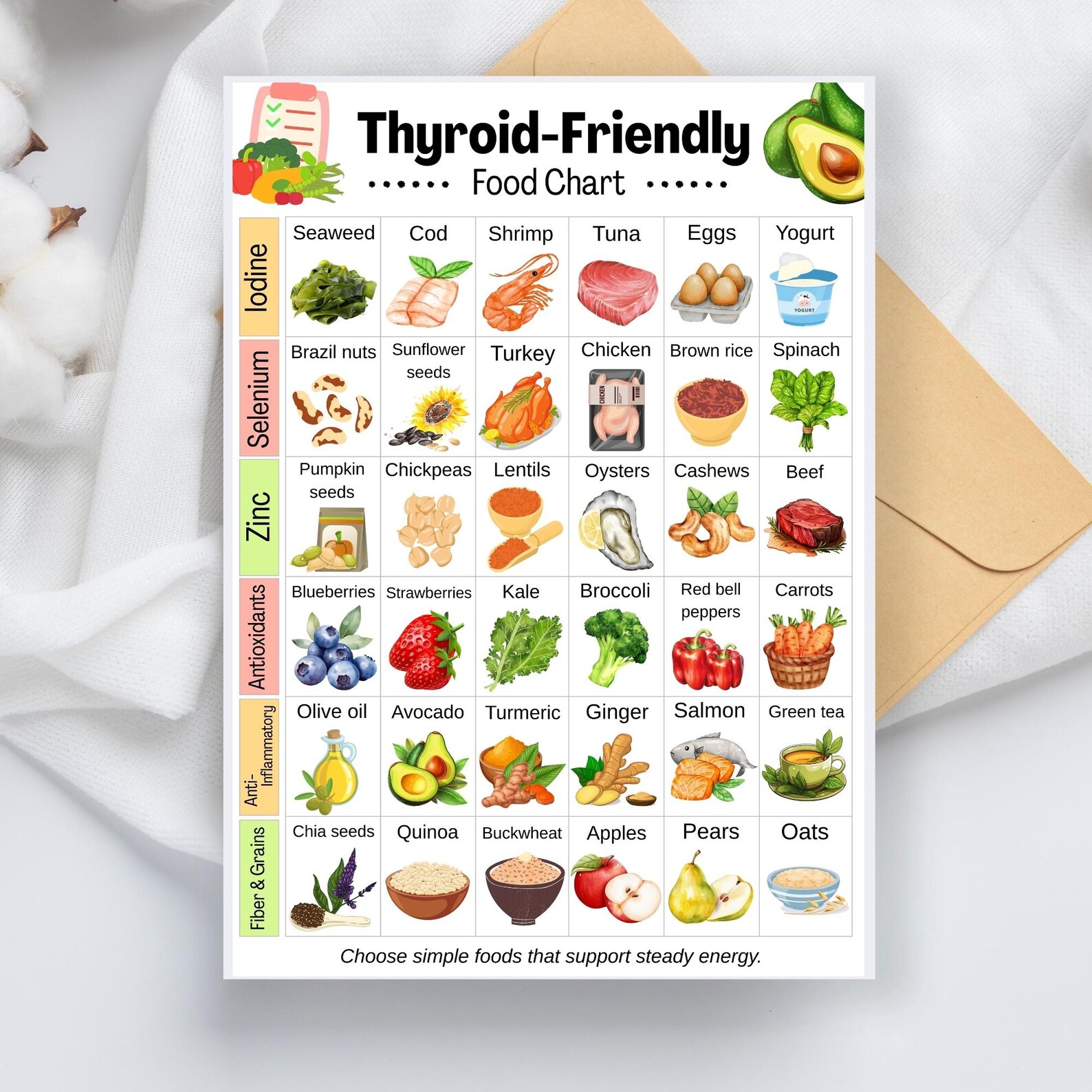 Image showcasing Thyroid-friendly Foods Chart, Natural Energy & Hormone Support, Anti ...