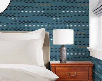 Teal Raindrop Geometric Wallpaper, Peel and Stick or Pre-Pasted, Nursery Playroom