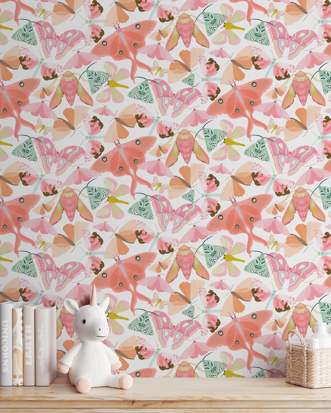 Pink Moths Wallpaper, Peel and Stick or Pre-pasted, Nursery Decor - Etsy