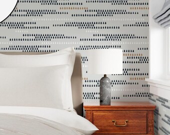 Gray Raindrop Geometric Wallpaper, Peel and Stick or Pre-Pasted, Nursery Playroom