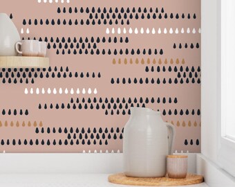 Muted Pink Raindrop Geometric Wallpaper, Peel and Stick or Pre-Pasted, Nursery Playroom