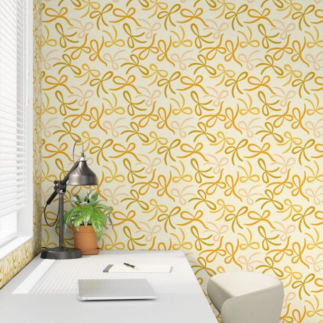 Yellow Ribbons Pattern Wallpaper Yellow Ribbon Bow Wallpaper – Peel and Stick, Nursery Decor - Etsy