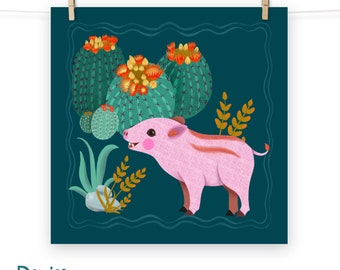 Baby Javelina Desert Scene Paper Poster - Sonoran Desert Buddies Collection - 5 sizes