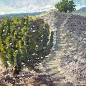 Thom J Porter original oil painting of a hiking trail in the high desert of New Mexico.