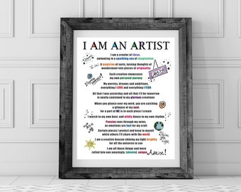 I Am An Artist, artist mantra, poem about artists, gift for artist, print for artist, inspirational art about artists, 8x10,