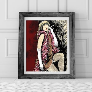 Waiting Roaring, 1920s, diva art, flapper painting, flapper print, 1920s art, dancing, fringe dress, waiting, 8x10,