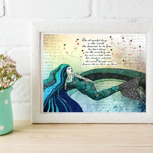 Mermaid print, mermaid art, print with mermaid, ocean lover, pisces, wanderlust print, sea life art, water sign, fish art, mermaid collector image 2