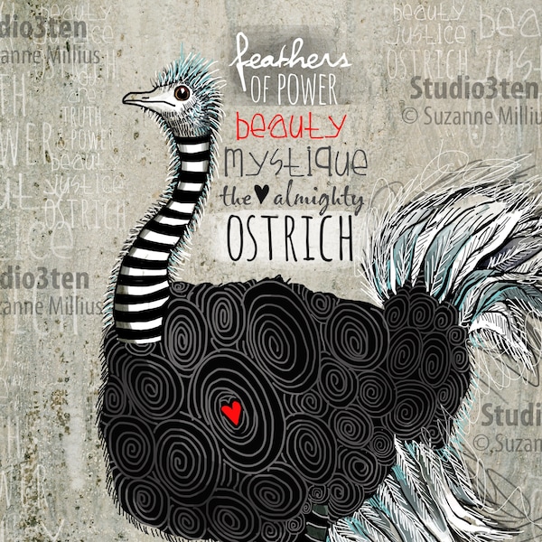Ostrich art, Ostrich print, Ostrich totem pole, Ostrich spirit animal, Ostrich lover, Ostrich painting, Ostrich as art, bird print, exotic