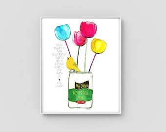 Tulips, spring, art for kitchen, wall art for kitchen, poem about spring, tulip painting, kitchen decor, tulip lover