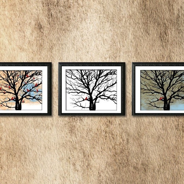 Lucky Red Tree - Print Series / Triptik, drie prints, serie, 3 prints, kardinaalserie