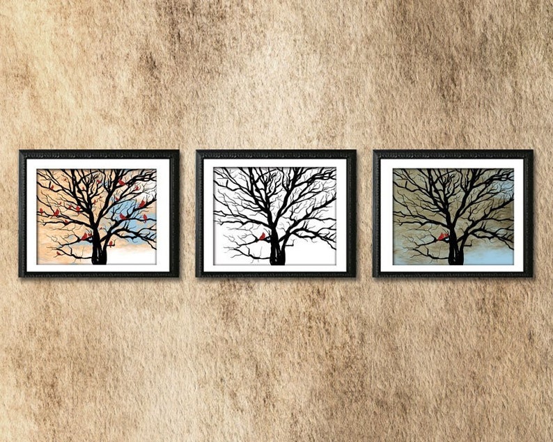 Lucky Red Tree Print Series / Triptik, three prints, series, 3 prints, cardinal series image 1