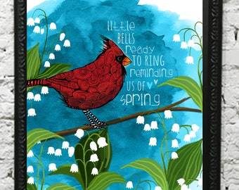 Cardinal print, cardinal art, cardinal painting, red bird, bird print, bird art, cardinals in tree, bird lover art, cardinal as sign