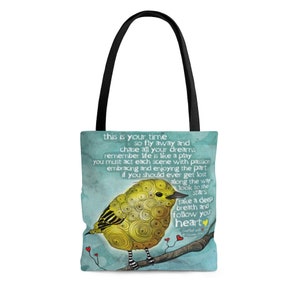 Yellow Bird Tote Bag Fly away and chase your dreams 3 sizes