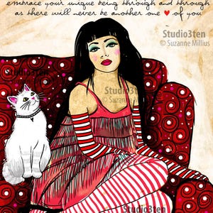 self love, woman with cat, cat art, crazy cat lady, cat lover, gift for cat lover, self confidence, gift for divorce, gift for bestie, cat