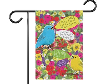 happy welcome flag, welcome yard art, welcome yard flag, welcome outdoor sign, happy welcome art for yard, happy spring flag, summer flag