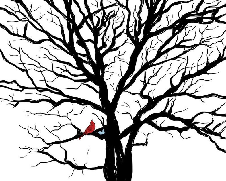 Lucky Red Tree Print Series / Triptik, three prints, series, 3 prints, cardinal series image 2