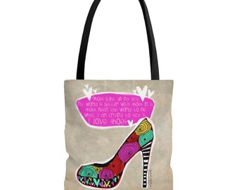 I love shoes, shoe lover bag, shoe lover tote, gift for shoe lover, I love shoes art, shoe art, shoe poem, shoe painting, sister art, girlie