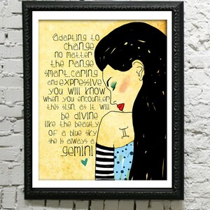 Gemini art print CUSTOMIZABLE air sign original illustration ART Print Hand SIGNED size 8 x 10 image 3