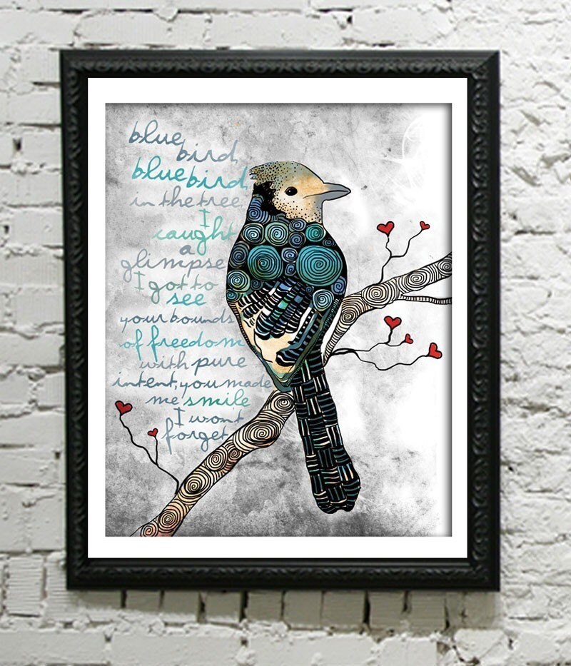 【美品】絵画　青い鳥 幸せの青い鳥、ブルー ジェイ、青い鳥のアート、ブルー ジェイのアート