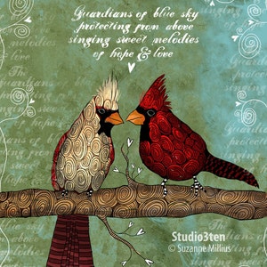 King and Queen, Cardinal art, cardinals in art, cardinal print, gift for loss, gift for cardinal lover, cardinal art, cardinals as a sign