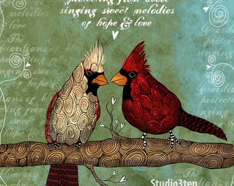 King and Queen / Cardinals / original illustration ART Print SIGNED / 8 x 10 / NEW,