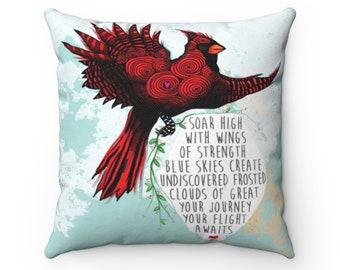 Cardinal pillow, pillow with cardinal, gift for cardinal lover, cardinal as a sign, inspirational gift, gift for graduate, cardinal flying