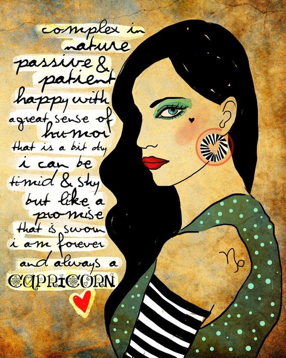 Capricorn art print CUSTOMIZABLE december Birthday air sign Astrology original illustration ART Print Hand SIGNED size 8 x 10