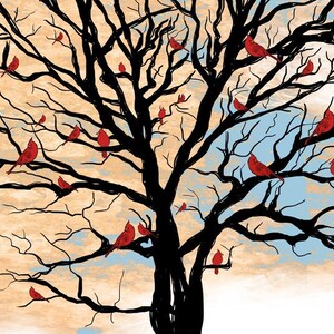 Lucky Red Tree Print Series / Triptik, three prints, series, 3 prints, cardinal series image 4