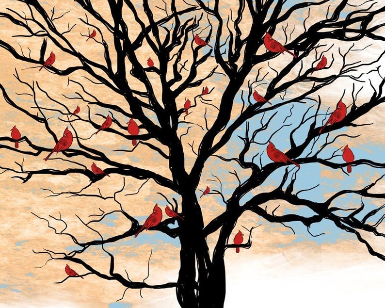 Lucky Red Tree Print Series / Triptik, three prints, series, 3 prints, cardinal series image 4