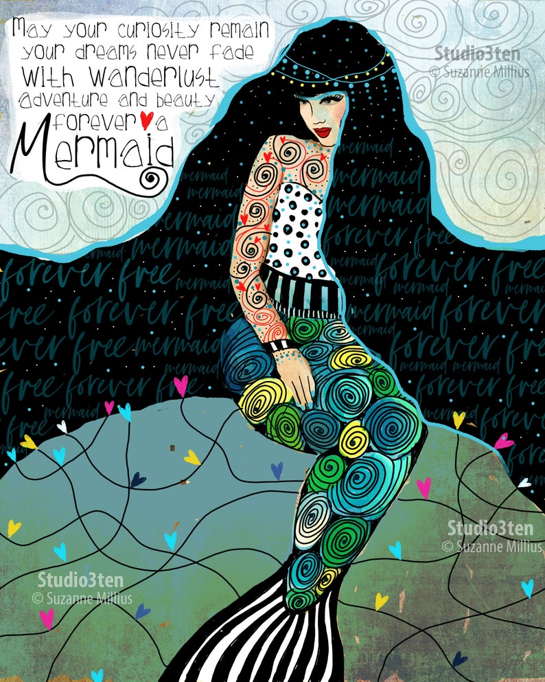 mermaid print, mermaid art, zodiac art, art with mermaid, water sign, mermaid lover, fish, ocean, tattoos, print with mermaid, water sign image 1