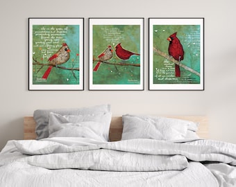 cardinal print set, cardinal print set, cardinal art, set of 3 decor, dream prints, set of three, nature prints, bird lover, cardinal lover