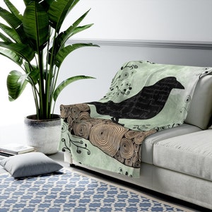 crow blanket, crow throw, blanket with crow, crow lover, crow gift, gift for crow lover, black bird, crow spirit, Velveteen Plush Blanket
